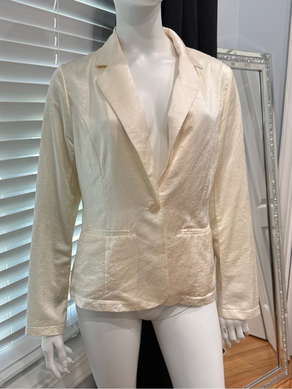 Cream Textured One-Button Blazer - Women’s Jacket